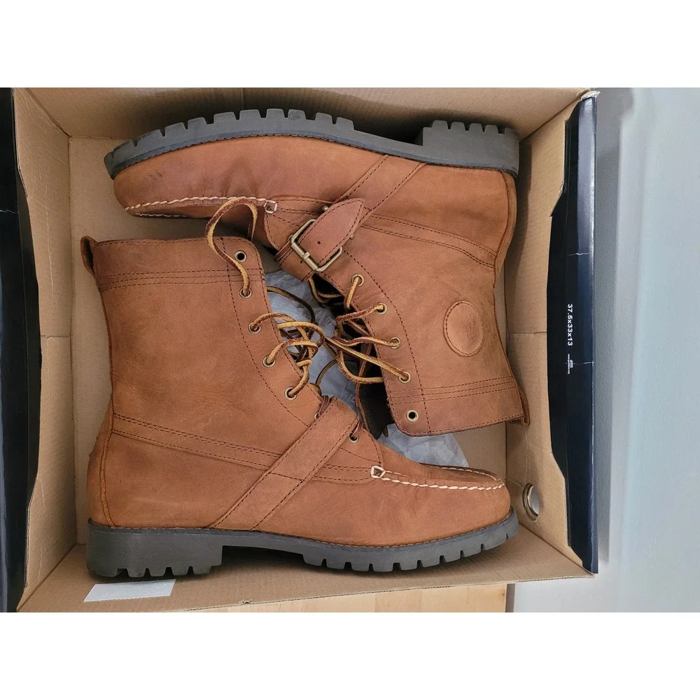 Polo Ralph Lauren Ranger Boots Mens 12 D Brown Brandy Timber Leather Moc Toe